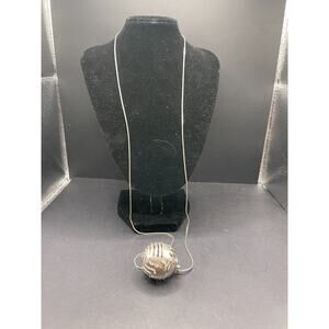Vintage FGS 925 Sterling Silver Hollow Ball Pendant 29.5" Link Chain Necklace